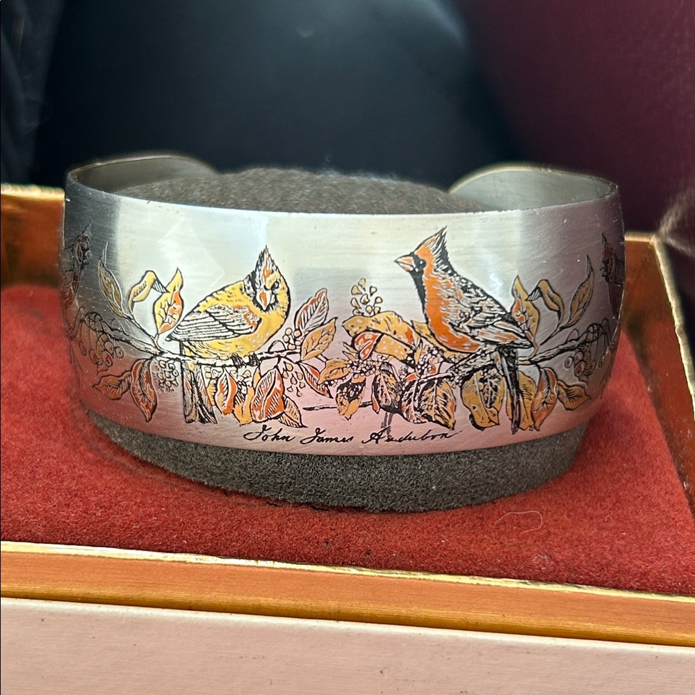 Silver Bird Cuff Bracelet with Orange and Yellow Accents